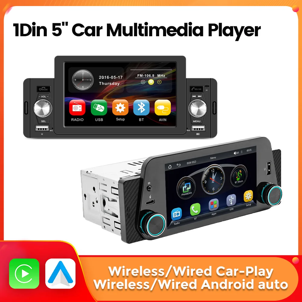 6.2'' 6.86'' 5'' Touch Screen 1Din MP5 Car Radio Multimedia Player Carplay Android Auto Display Navigation Mirrorlink AUX BT