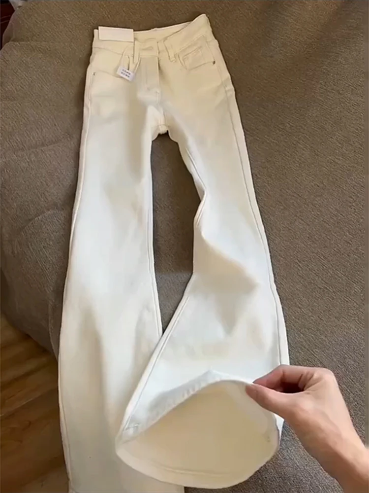 

White Knife Jeans Men's High Rise Slim Fit Bell Bottoms American Street Style Casual Wear Resistant Stretch Denim