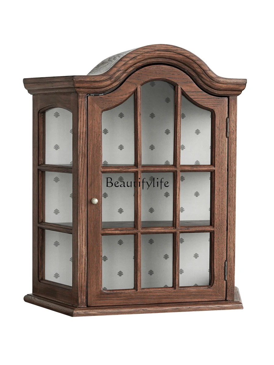 

French Retro Solid Wood Showcase Wall Storage Small Apartment Mid-Ancient Style Wall-Mounted Storage Cabinet