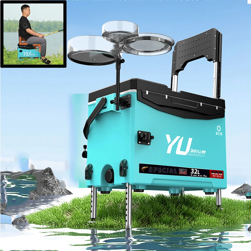 32L Full Set Fishing Box, Multi functional Fishing Bucket Fishing Platform for Sitting Wild Fishing Accessories Outdoor Fishing