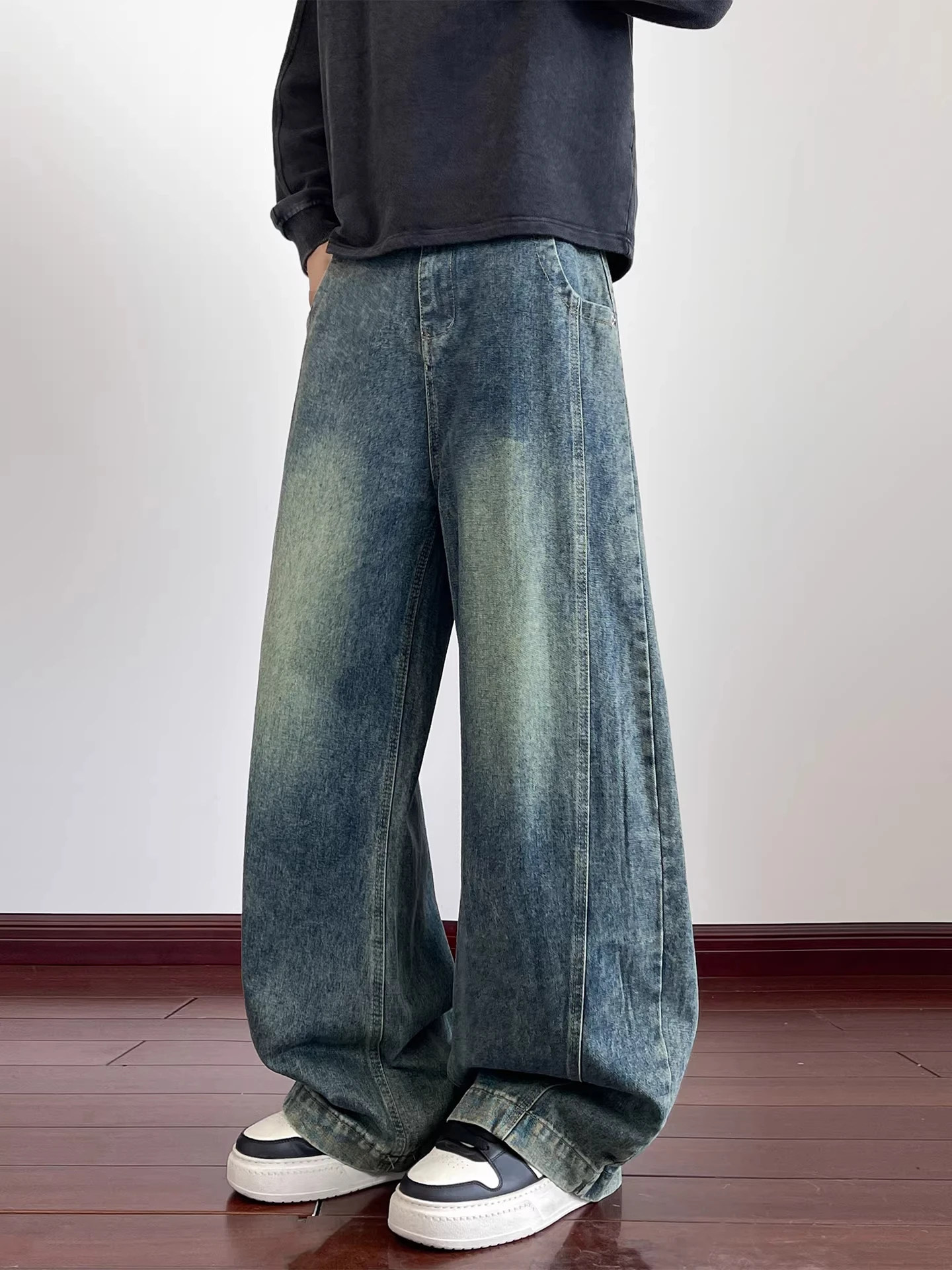 

American Retro Wide Leg Men's Jeans Spring 2026 New Trend Brand Washed Straight High Street Loose Knife Pants Casual Denim