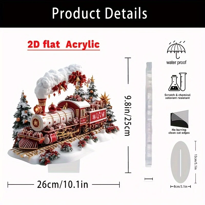 2D Fairy Tale Christmas Train Acrylic Ornament Table Edge Decor Living Room Office Children's Room Christmas Seasonal Decor Gift