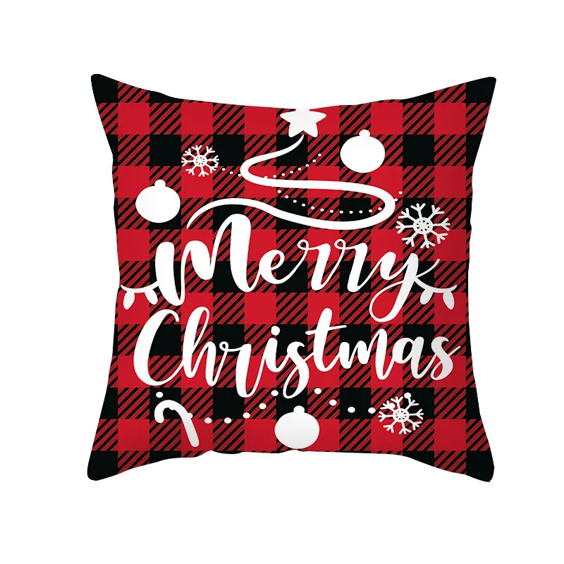 Christmas letter with red grid pattern Digital printing short plush pillow covers for car sofa office cushion cover home goods