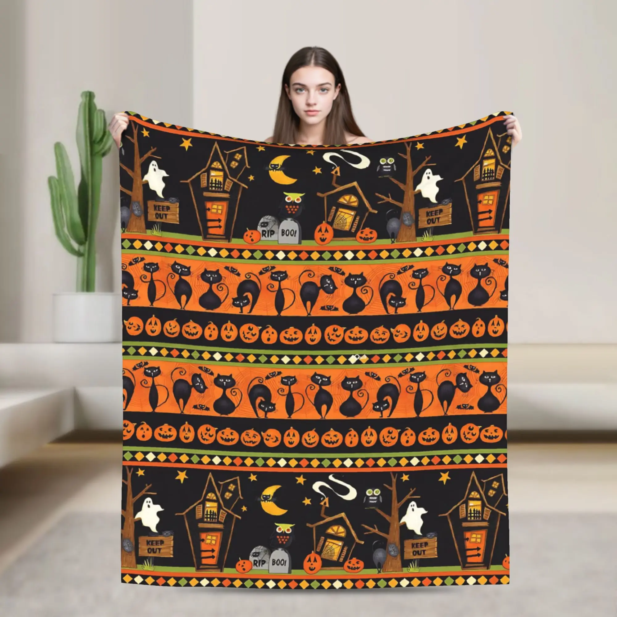 Halloween Blanket Flannel All Season Gothic Bats Ghosts Witch  Multifunction Soft Throw Blanket for Sofa Couch Bedding Throws