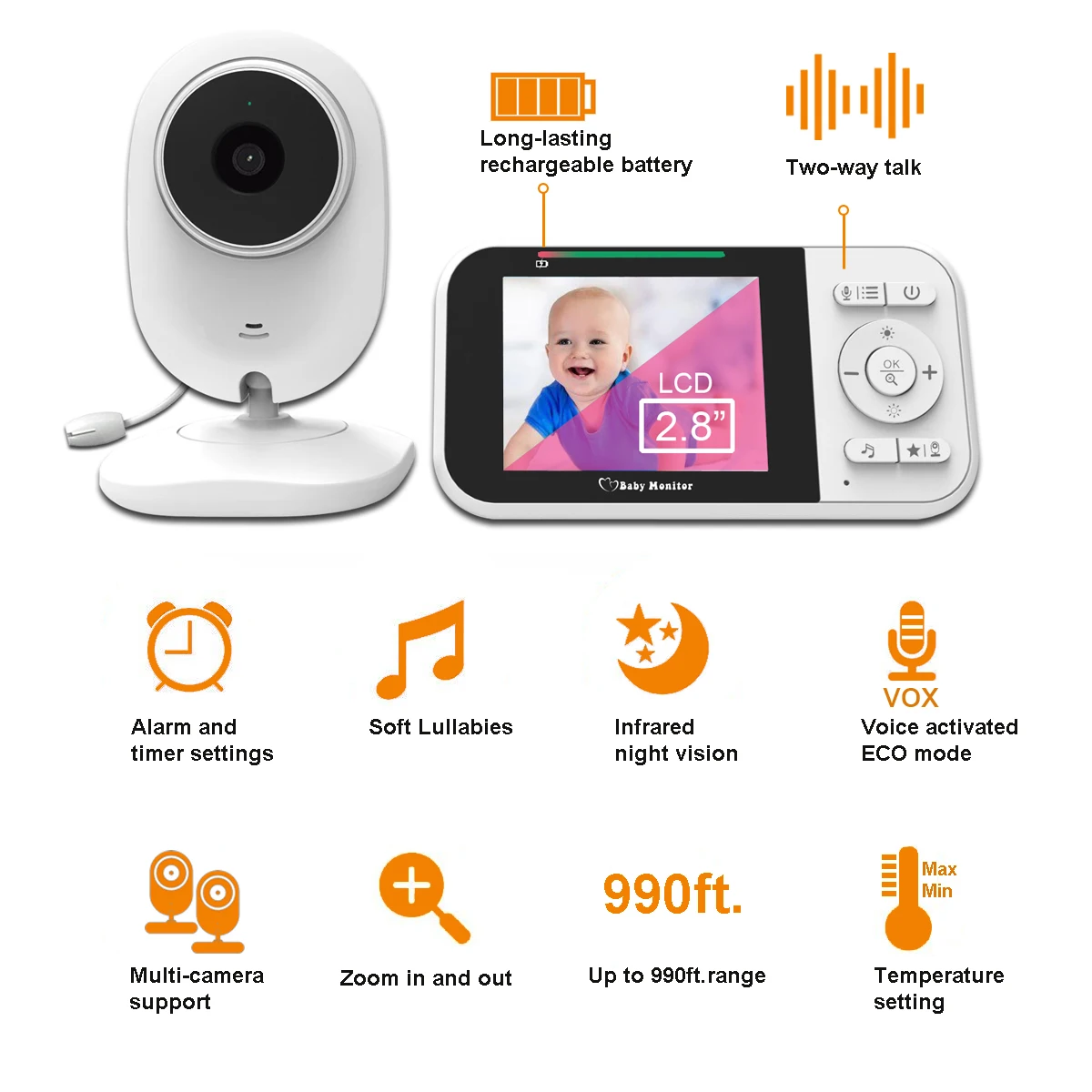 

2.8Inch Wireless Long Distance Digital Baby Monitor Temperature Monitoring Lullaby Babysitter Nanny Cam Intercom VOX Baby Camera