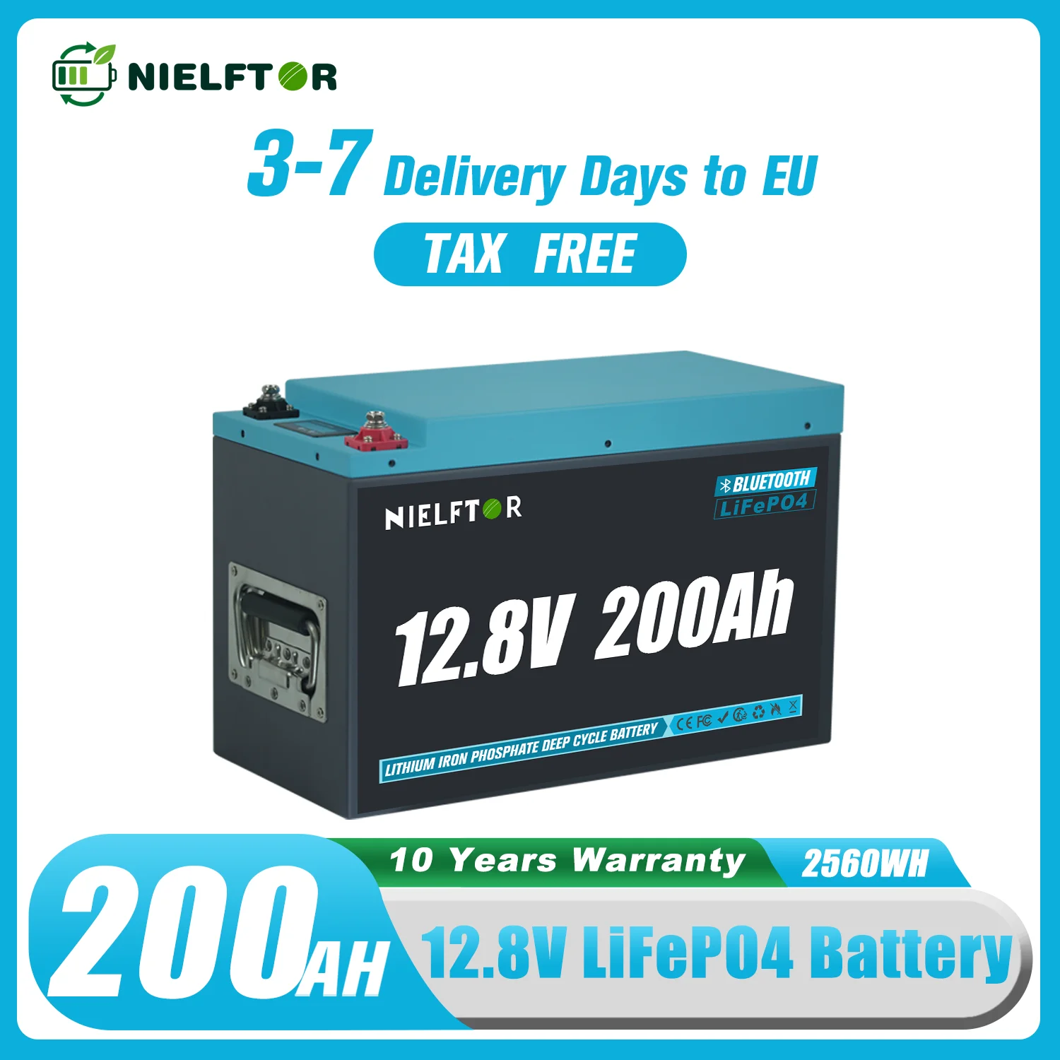 PL EU Lagerbestand 12V 200Ah Metallgehäuse LiFePO4 Lithium-Batterie mit Bluetooth, integriertem 150A BMS, 2560Wh 12.8V LiFePO4 Akku für Heimenergie, Wohnmobile, Trolling-Motoren, Marine, Solar,
