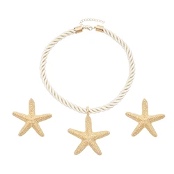 Golden Starfish Pendant Necklace Stud Earrings for Women Europ American Fashion Exaggerated Summer Marine Animal Jewelry Sets