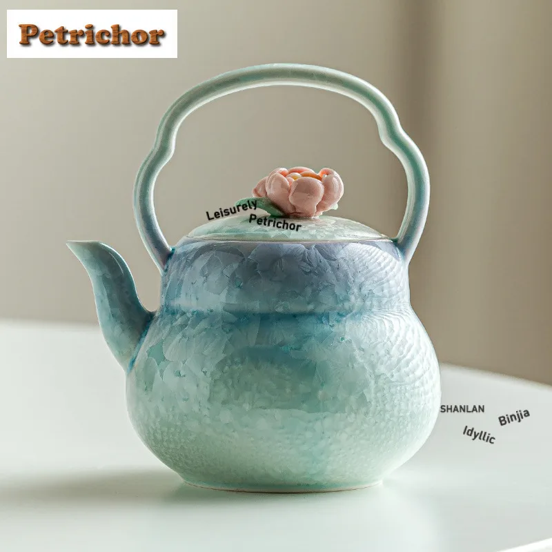 

200ml Crystal Glaze Gradient Ramp Lifting Handle Teapot Boutique Tea Infuser Pot Tea Brewing Kettle With Ball Hole Tea Set Craft