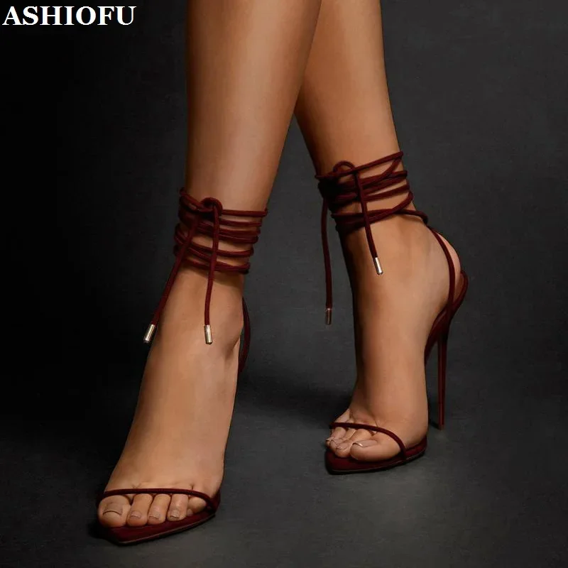 ASHIOFU Handmade New Real Pictures Women's Stiletto Heels Sandals Summer Large Size 35-46 Evening Fashion Party Sexy Prom Shoes