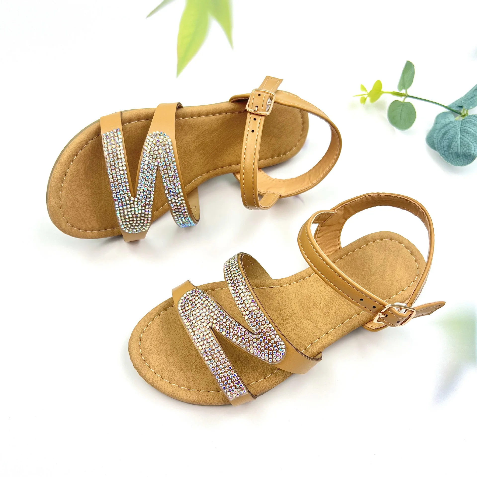 Summer Rhinestone S Cute and Comfortable Versatile Princess Style Fairy Non-slip Soft Sole Girls Sandals