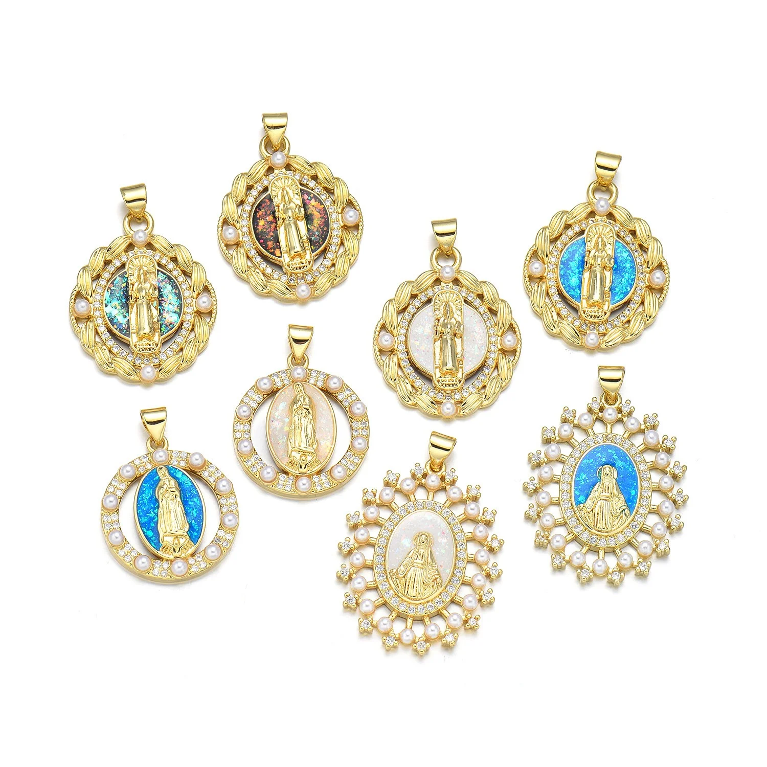5pcs Opal Copper Plated North American Oval Virgin Mary Pendant Accessorie DIY Pearl Necklace Jewelry Making Materials Wholesale