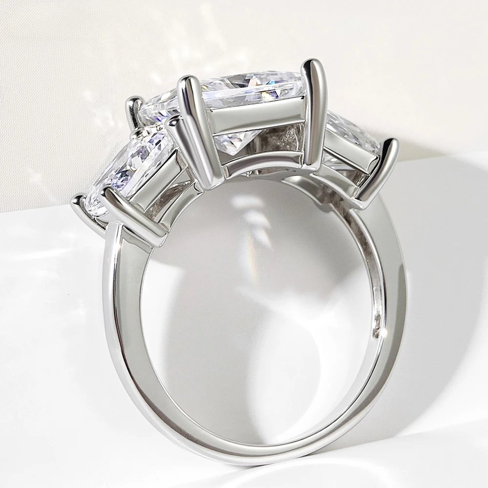 COSYA 6.4CT 3 حجر الأميرة قص مويسانيتي خاتم الماس S925 الفضة تألق الزفاف الفرقة للنساء مجوهرات مع شهادة #4