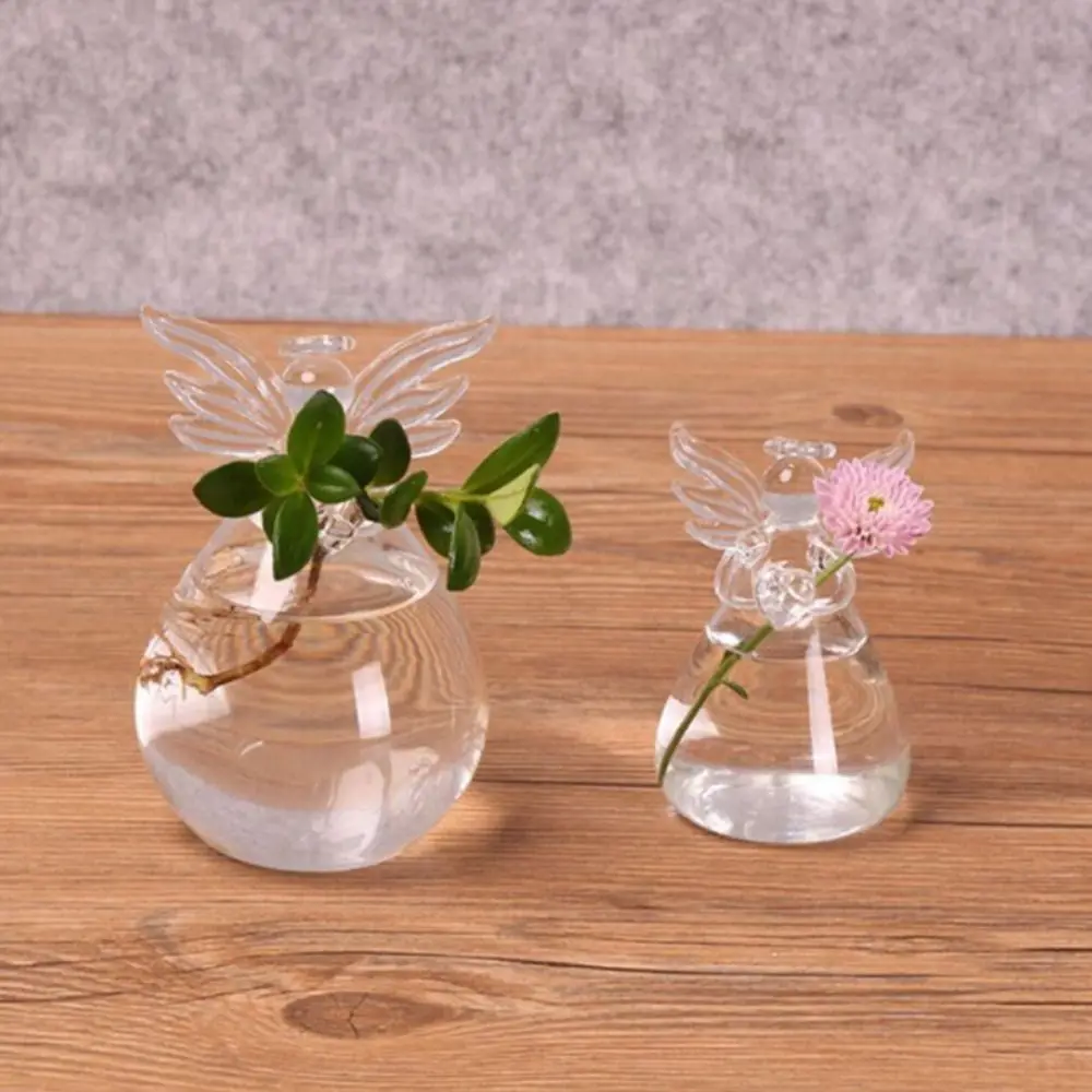 DIY Transparent Angel Vase Angel Shape Borosilicate Glass Hydroponic Container Hand-blown Eye-catching Plant Wall Mounted Vase