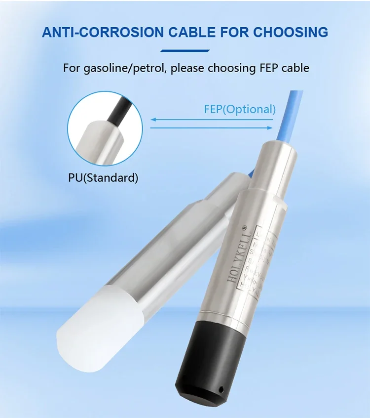 Holykell anti explosion submersible 4-20ma RS485 modbus hydrostatic gasoline diesel fuel tank level sensor