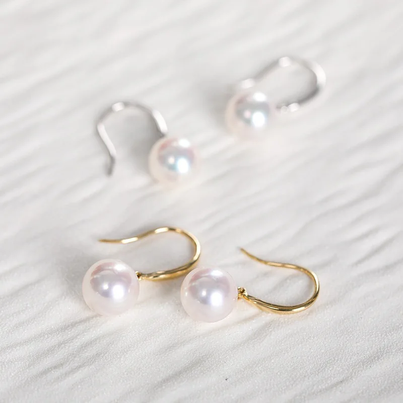 11-12MM 7-8mm Natural Akoya White AAA Pearl Earrings 14k Yellow Gold P Hook