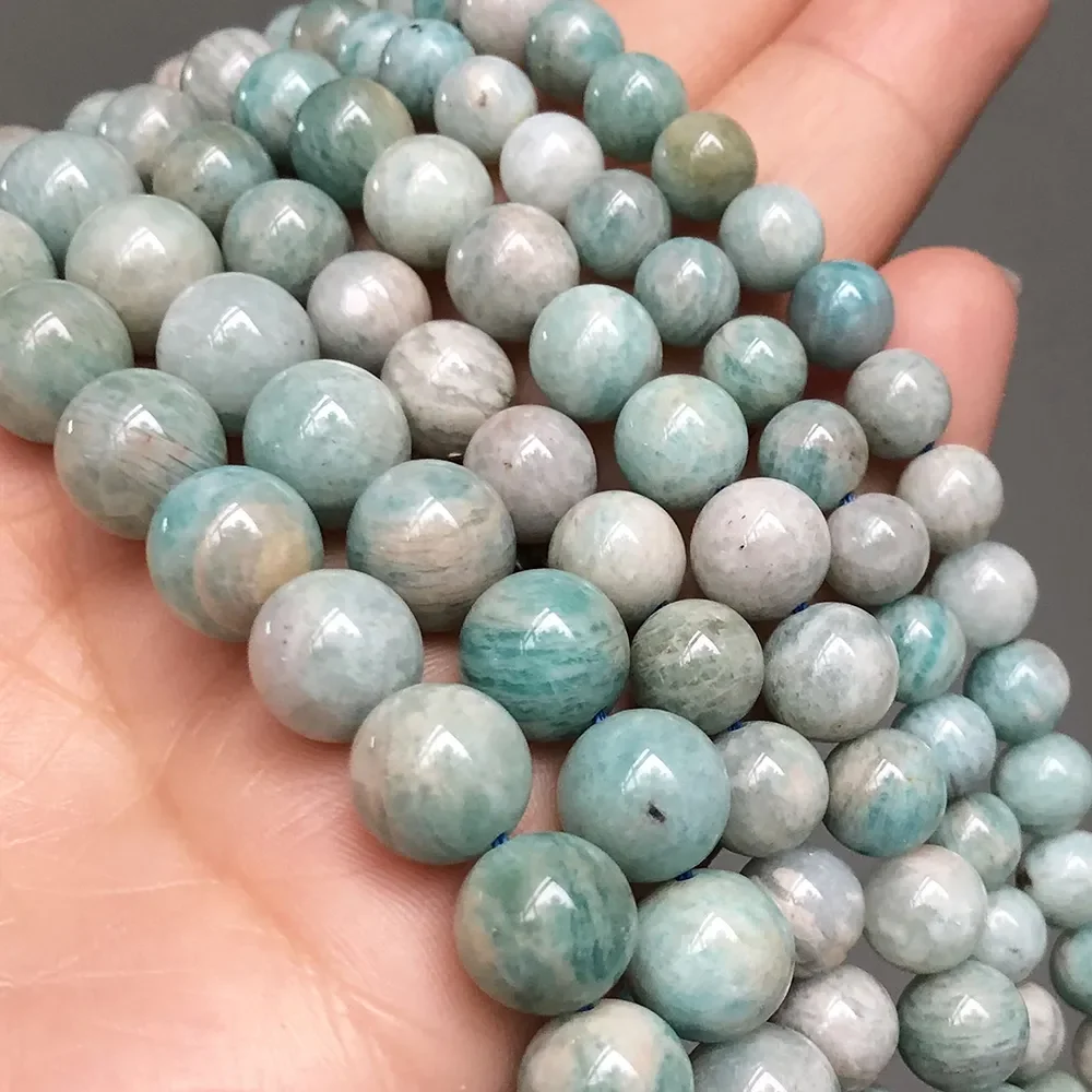 A+ Natural Stone Genuine Amazonite Beads Round High Quality Loose Spacer Beads For Jewelry Making DIY Bracelets 15\