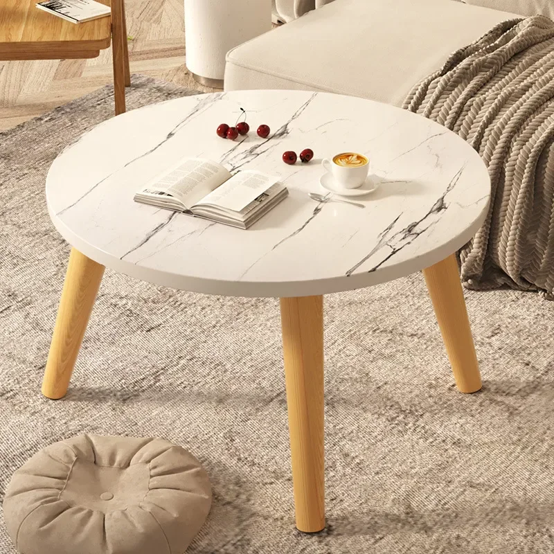 for Small Round Solid Wood Side Table Modern Light Luxury Coffee Table for Bedroom Living Room Bay Window Simple Furniture