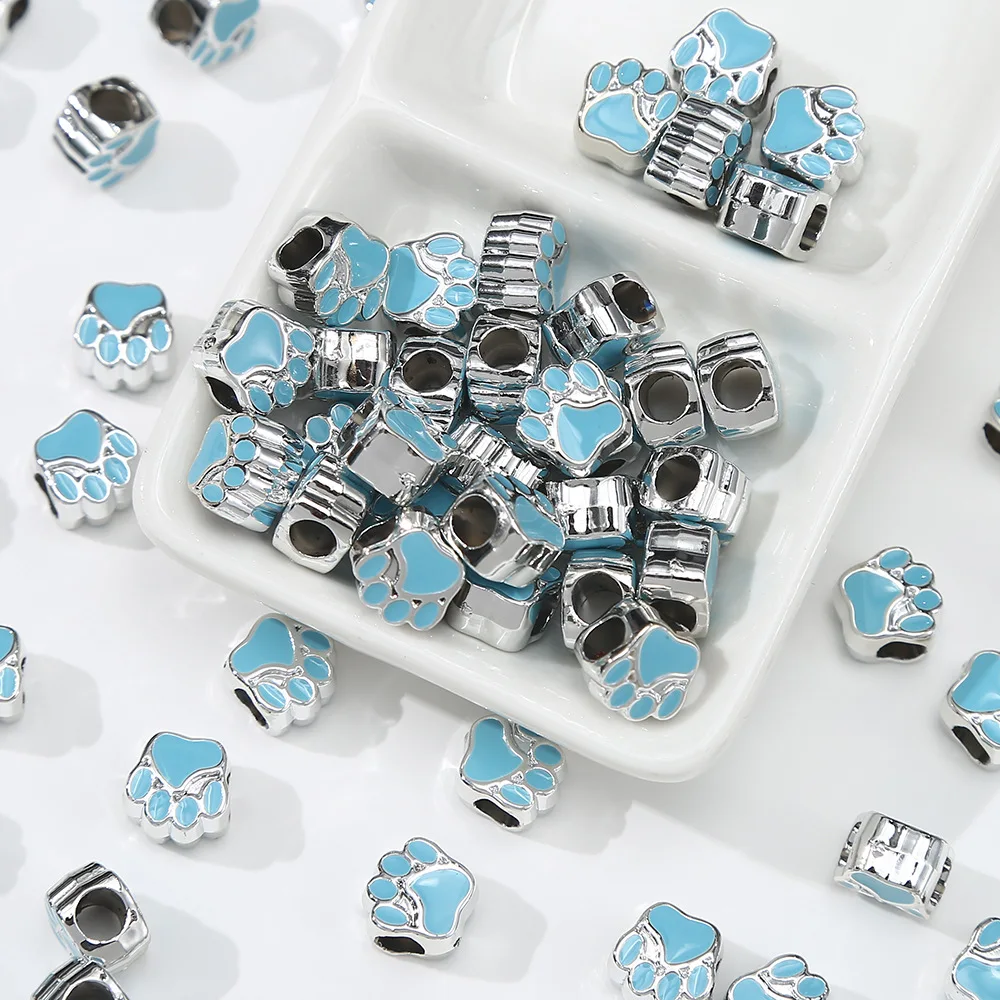 10 stuks 11x7mm Geperforeerde Hond Beer Kat Poot Acryl Druppel Olie Groot Gat Geïsoleerde Kralen Voor voor Sieraden Maken Diy Accessoires