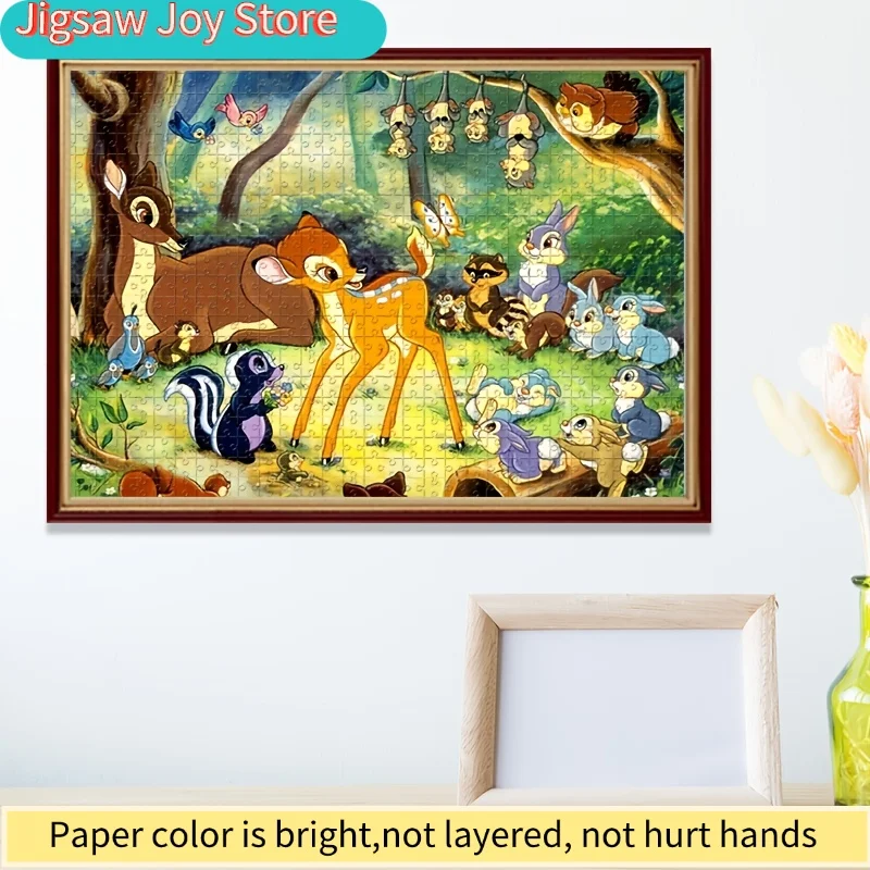 1000 pièces de puzzles en mosaïque faits à la main avec des personnages de dessins animés comme Bambi, des ratons laveurs, des fleurs, des papillons et des motifs forestiers