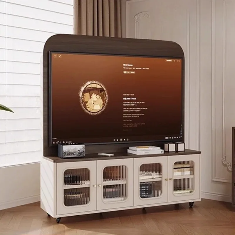 

Solid wood pulley removable TV cabinet Modern simple storage locker Floor TV bracket