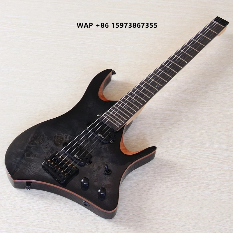 30 Inch Headless Electric Guitar Black Pomegranate Wireless with LOGO Grote Electric Guitar Professional 6 String Mini