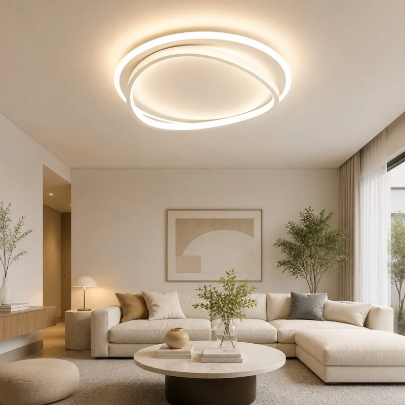 Modern Double Offset Oval LED Ceiling Light Minimalist Two Rings Indoor Lighting Fixture Bedroom Living Room Hallway Decor