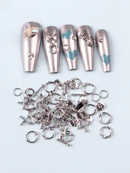 50PCS Mixed 3D Punk Grey Metal Parts Nail Decoration Alloy Retro Circle Nails Art Charms Manicure Accessoires