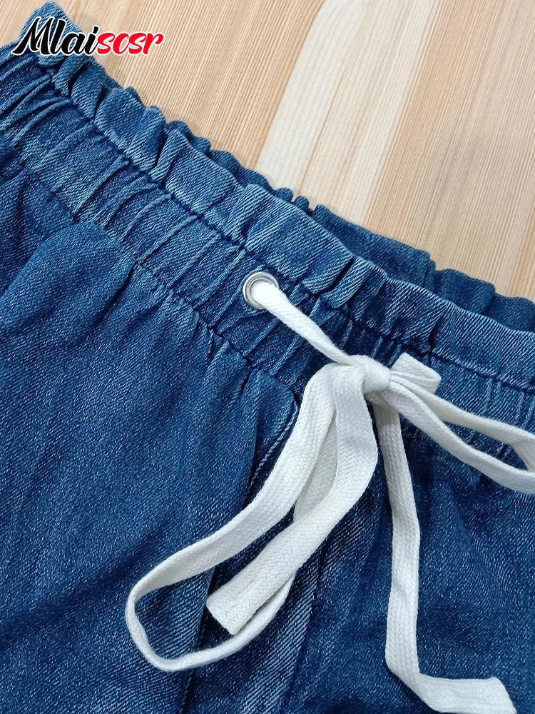 Mlaiscsr Mode Vrouwen Lantaarn Harem Jeans Trekkoord Bandage Losse Blauwe Rechte Wijde Pijpen Denim Broek Streetwear Broek y2k