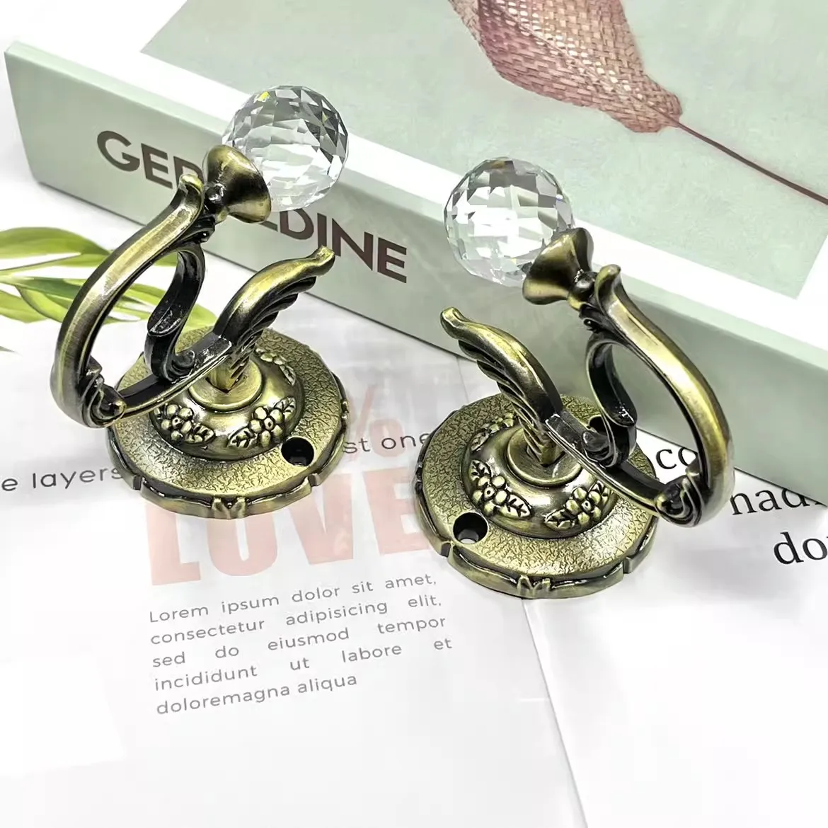 American and European style strap hooks, living room, bedroom, zinc alloy non perforated crystal curtain hooks, wall hooks, wall