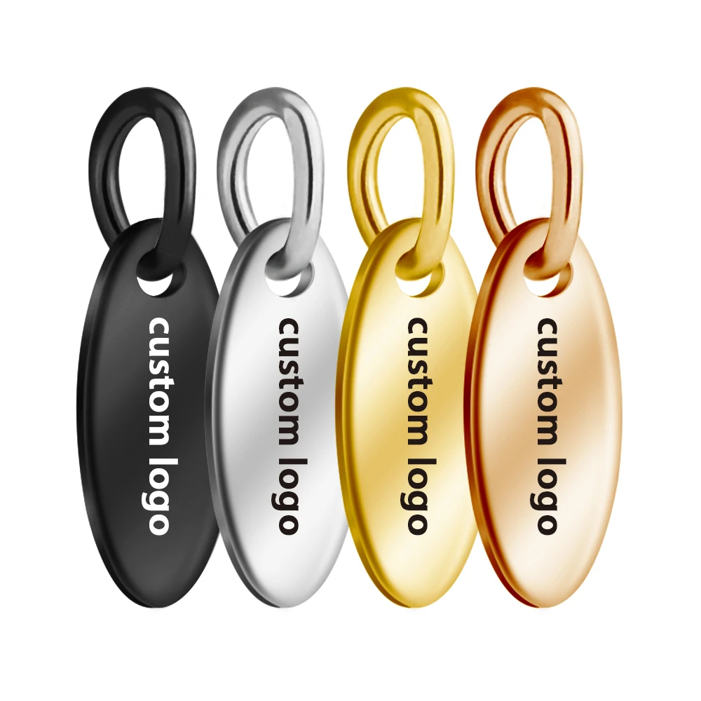 

30pcs/Lot Custom Logo Tags With Jump Rings Personalized Mini Oval Logo Charms Engraved Brand Lable Extender Chain Jewelry Tags