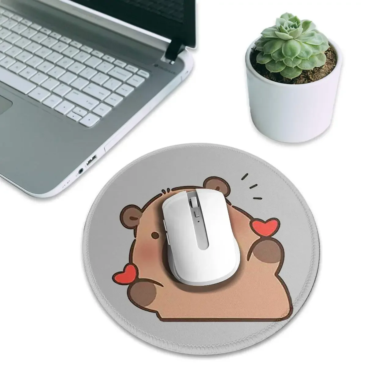 Cute Capybara Be Cappy Round Mouse Pad Computer Keyboard Mouse Mat Gamer Laptop Desk Mat Office Table Mats