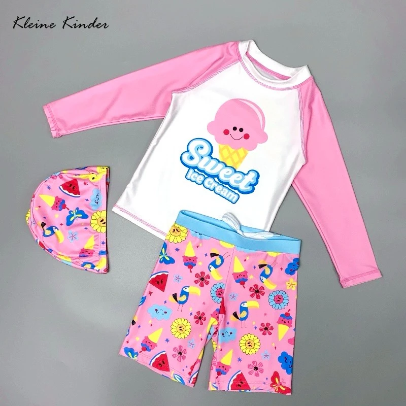 Swimsuit Girl Anti UV Kids Swimwear for Girls Long Sleeve 3-Piece Children Swimming Bathing Suit Rash Guard Seaside Beach Wear