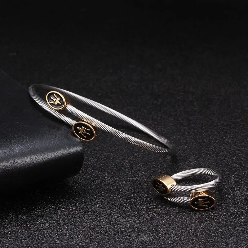 2 Pcs Brand Men Women Chain Link Charm Bracelets Vintage Stainless Steel Cuff Sporty Bracelets For Wedding Party Jewelry Gift