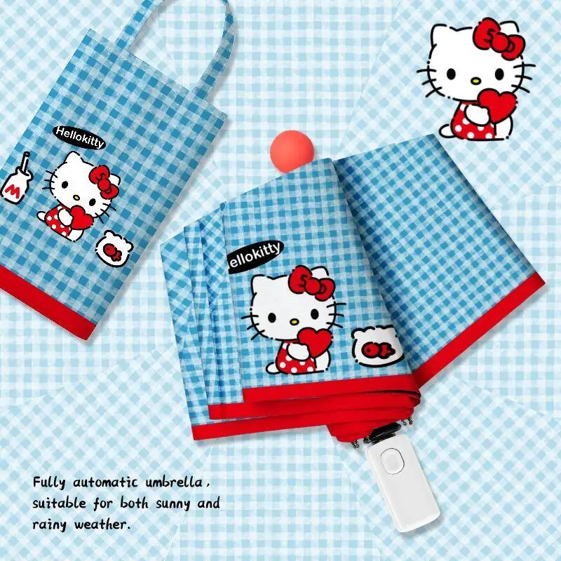 

Горячий Sanrio Hello Kitty Retro Blue Series, черный резиновый солнцезащитный зонт, аниме, складной зонт двойного назначения от солнца и дождя