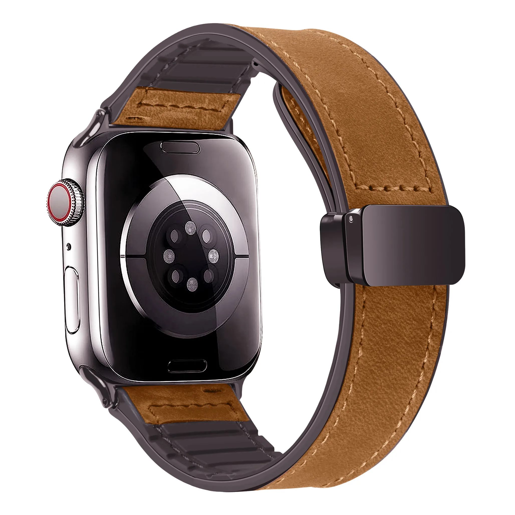 Leather+Silicone Strap For Apple Watch Band Ultra 2 49mm 44mm 45mm 41mm 40mm 38 42mm Magnetic Bracelet iwatch Series 9 8 7 SE 6