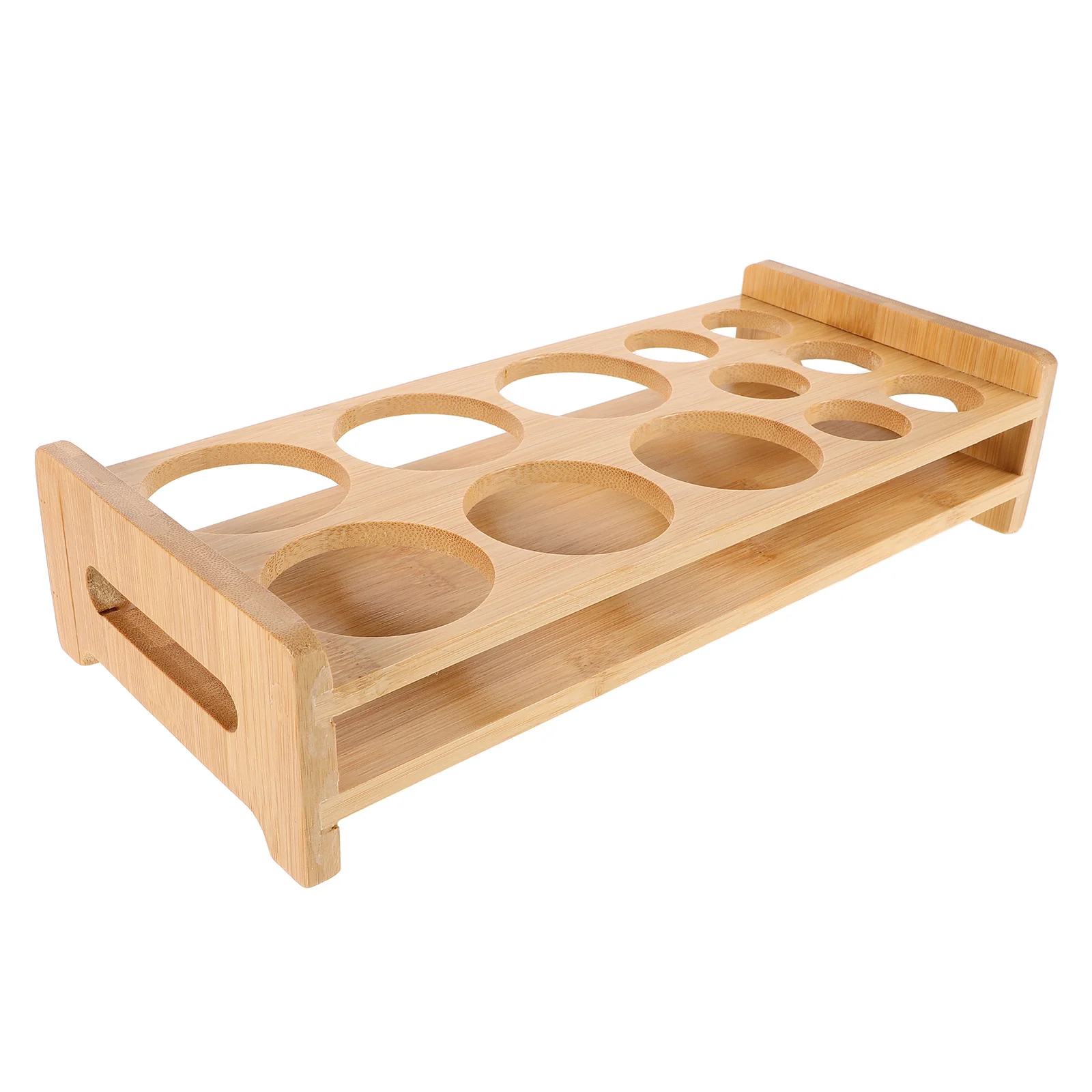 

1pc Bamboo Shot Glass Holder Storage Rack Light Brown Wood Tray Dispenser Spacesaving Multifunctional Durable