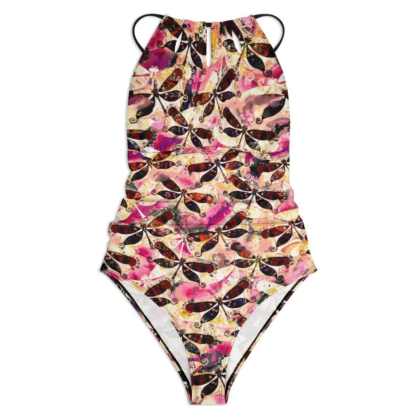 Bright Dragonfly Swimsuit Abstract Animal Swimwear One Piece Vacation Bath Swimsuits Halter Monokini Push Up Sexy Beach Outfits