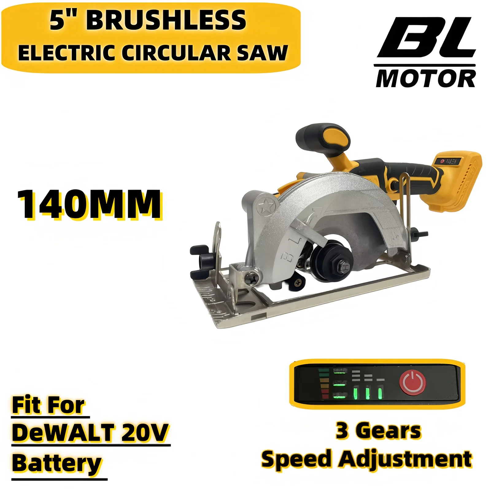 

5“ Brushless Electric Circular Saw External Rotor Cordless High Power Cutting Woodworking Power Tools Fit Dewalt 20V Battery