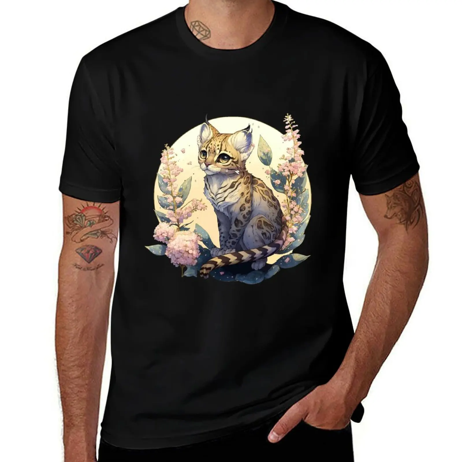 

Floral Ocelot T-Shirt funny t shirts man man t shirt heavy cotton T-Shirt