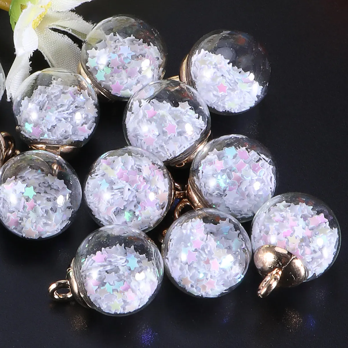 Mini Clear Glass Globe Bottles with Star Sequins, DIY Jewelry Making Charms for Necklaces & Earrings – 20 pcs