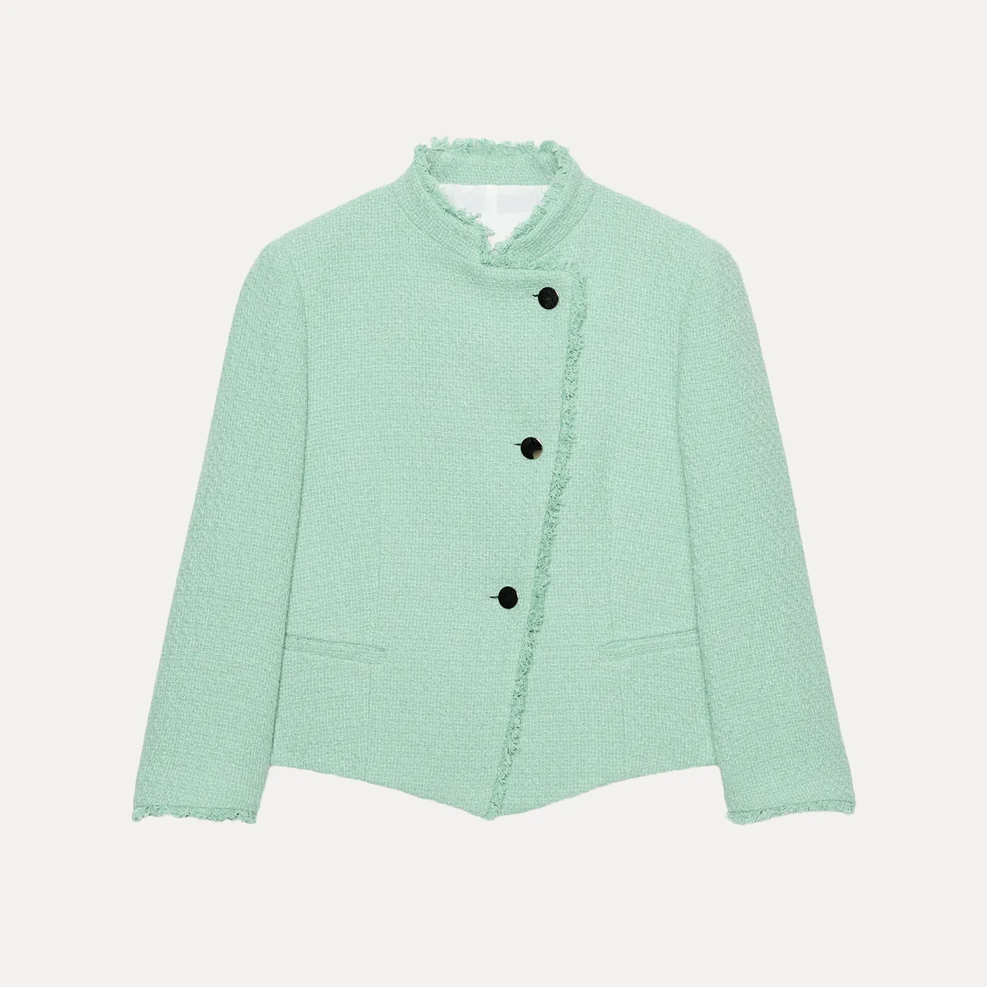 Women's Long Sleeve Stand Collar raw‑edge Coat Autumn 2026 Frayed Construction Suit Jacket Standard Fit Ladies Premium Fashion