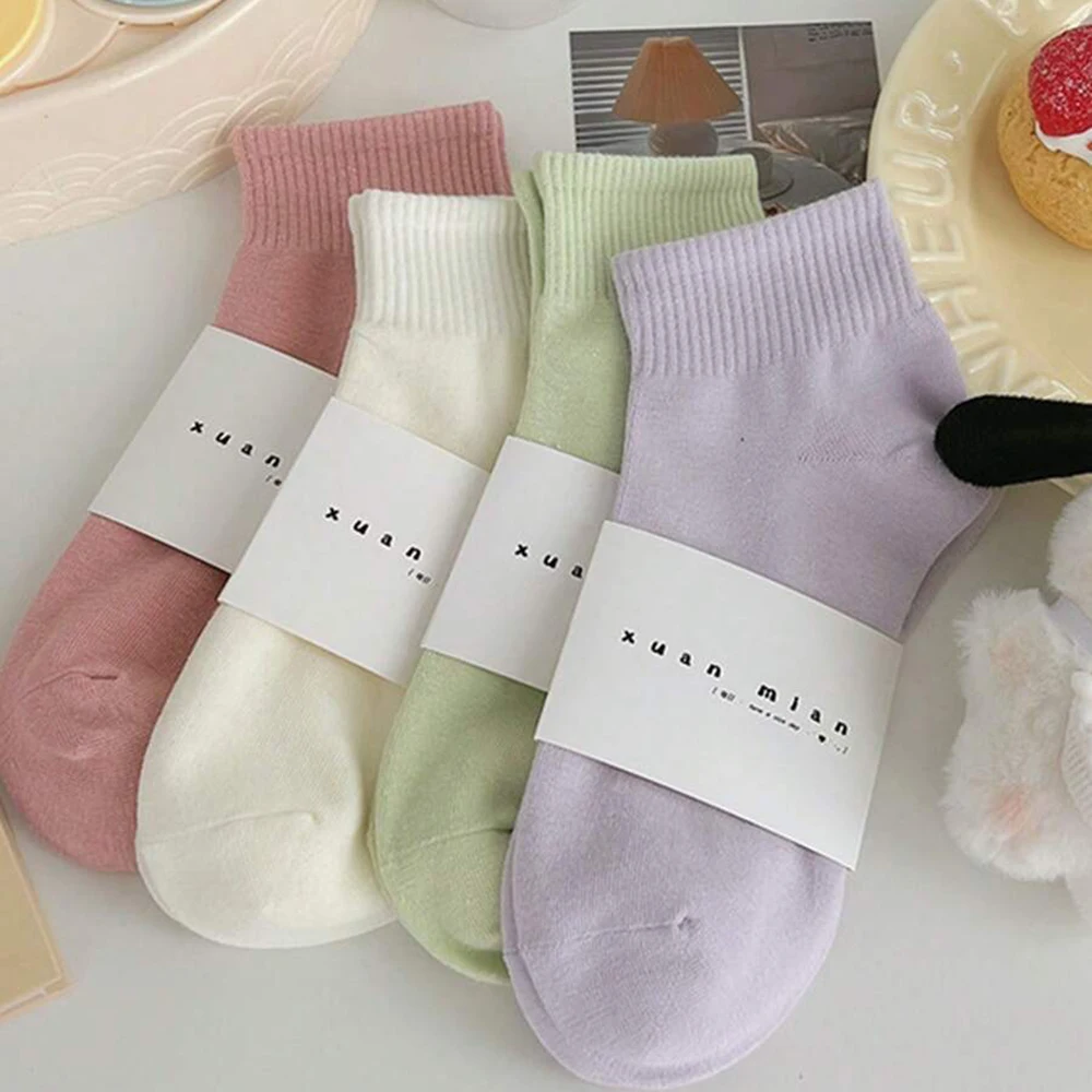 5/10 Paar Damen-Macaron-Farb-Socken, kurz, modisch, schlicht, weich, bequem, schweißabsorbierend, atmungsaktiv, für alle Jahreszeiten, Freizeitsocken. – Detail 5