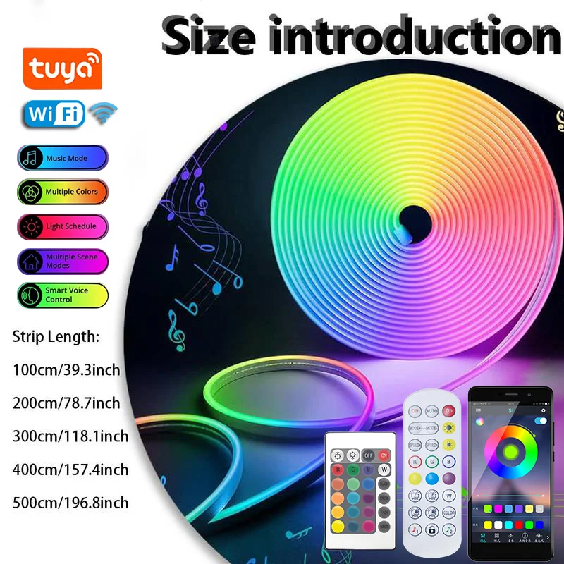 

Светодиодная лента DC5V USB Neon RGB, умная лента Tuya WiFi, водонепроницаемая IP67, гибкая, нарезаемая, 16 цветов, для Alexa