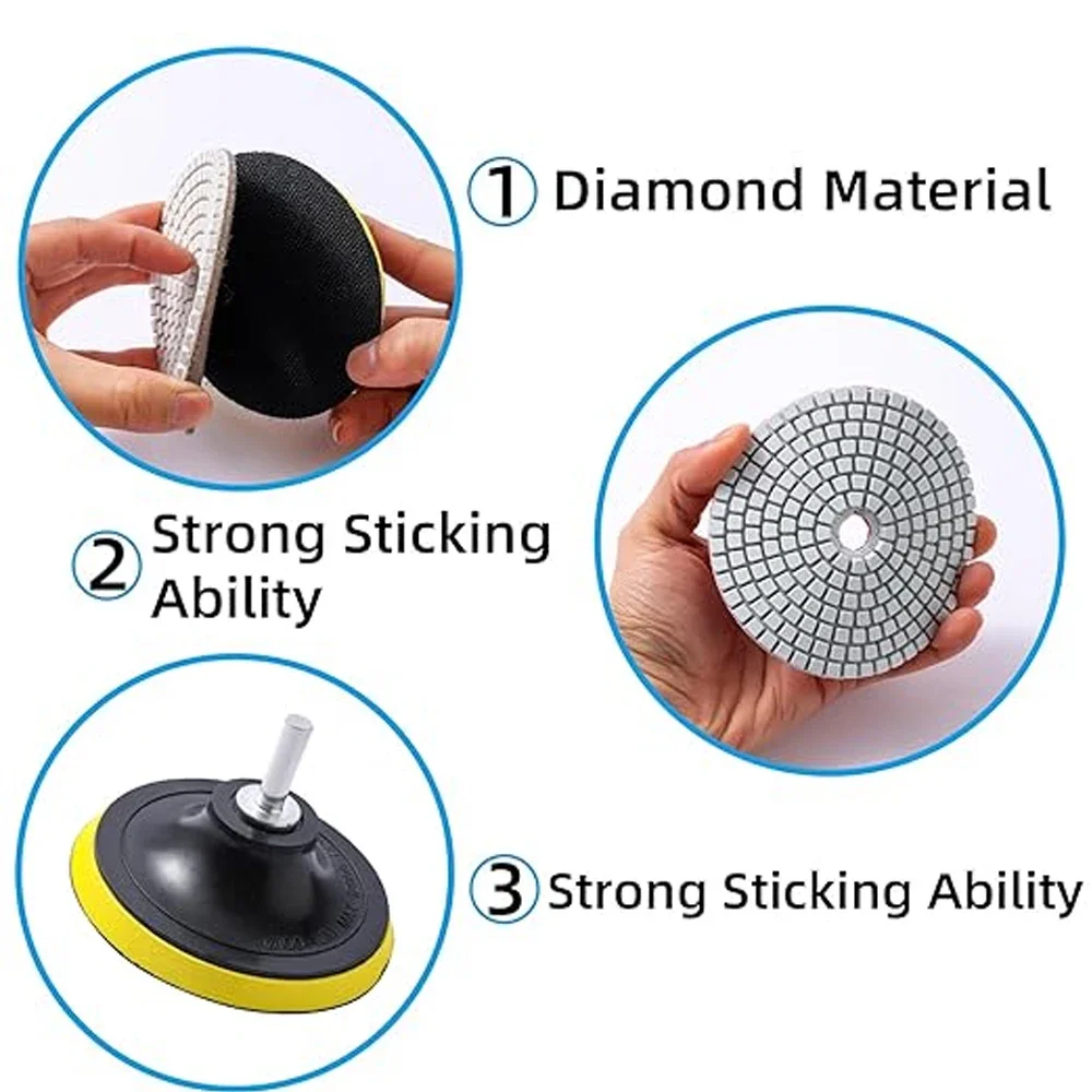 7-18 Stück 3/4/5/6/7 Zoll Diamant-Polierpads Trocken/Nass Polierscheiben Schleifscheiben Polierer Diamant-Handpolierpads Set – Detail 5