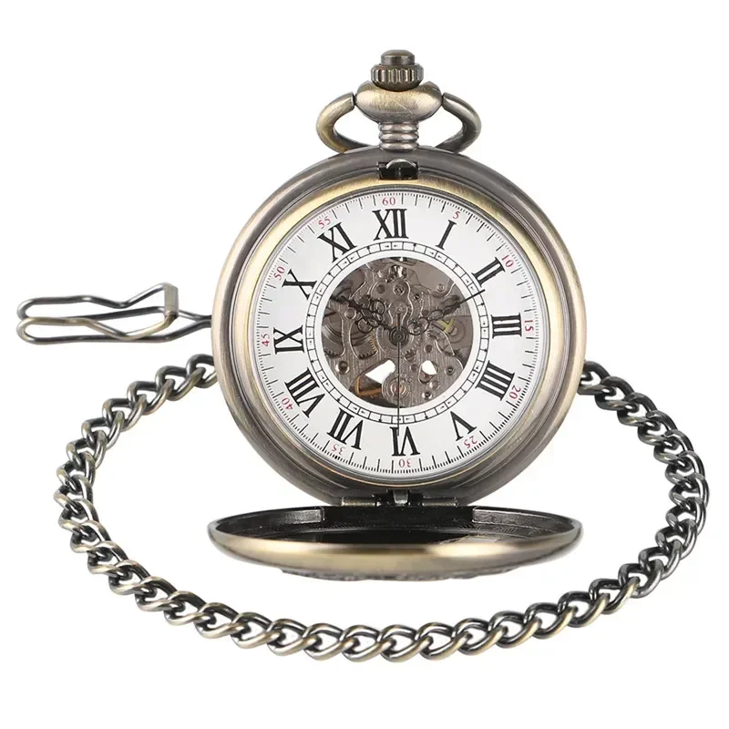 Retro Kylin Skeleton Men's Pocket Watch Steampunk Women Automatic Mechanical Fob Chain Pendant Clock Vintage Skeleton Watches