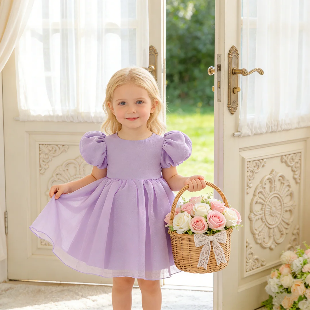 Girl Avocado Green Dress Puff Sleeve Dress Princess Dress Suitable for Birthday Gift Outdoor Travel Photo Photographyb
