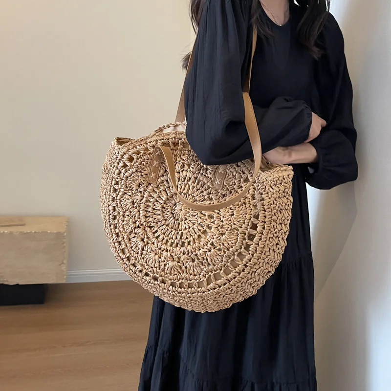 Dali Style Travel Straw Bag Fashion Casual Shoulder Women's Bag Beach Vacation Bag Large Capacity Tote Bag