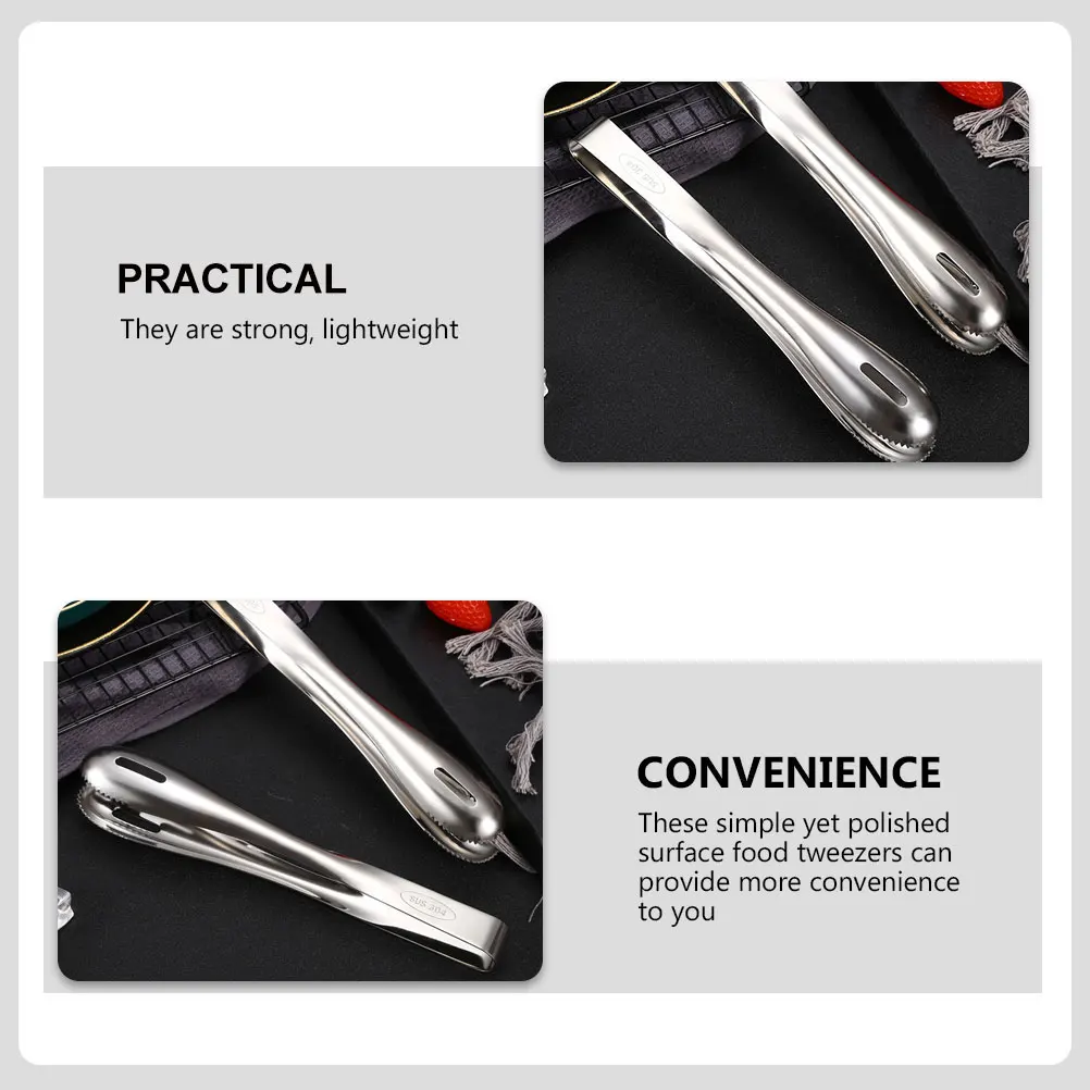 

2pcs Stainless Steel Food Clips Strong Heat Resistant Corrosion Proof Rust Free Light Easy Handling Home Party Wedding Breakfast