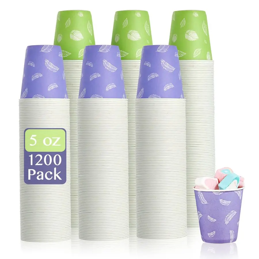 

1200 Pack 5 oz Paper Cups, Colorful Samll Disposable Paper Bathroom Cups for Parties, Travel, and Events