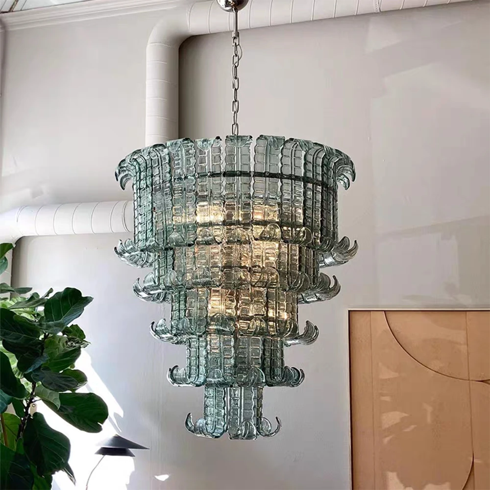 Vintage Two Hook Murano Glass Chandelier Italian Double Layer Retro Pendant Light For Dining Room Living Room Bedroom Ceiling